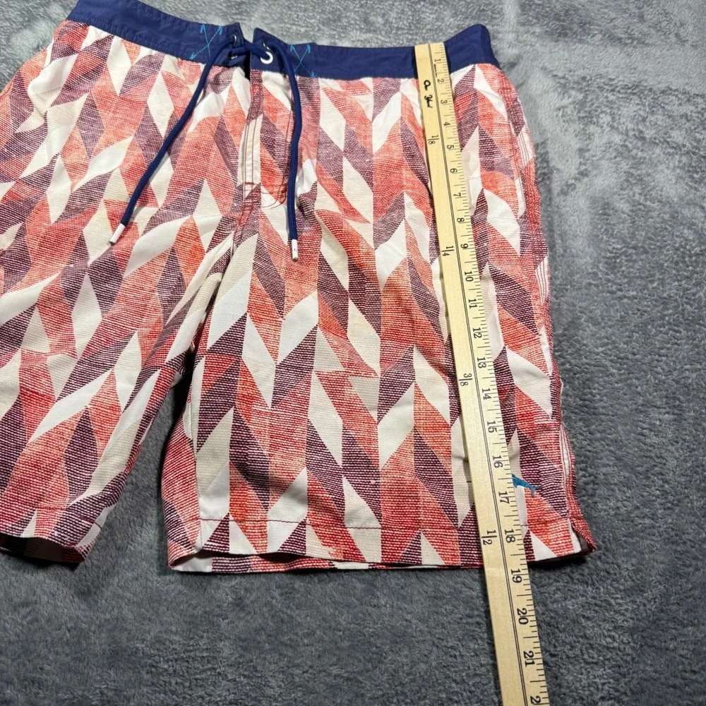 Tommy Bahama Mens Geometric Diamond Print Swim Trunks Red Orange Navy Sz Medium